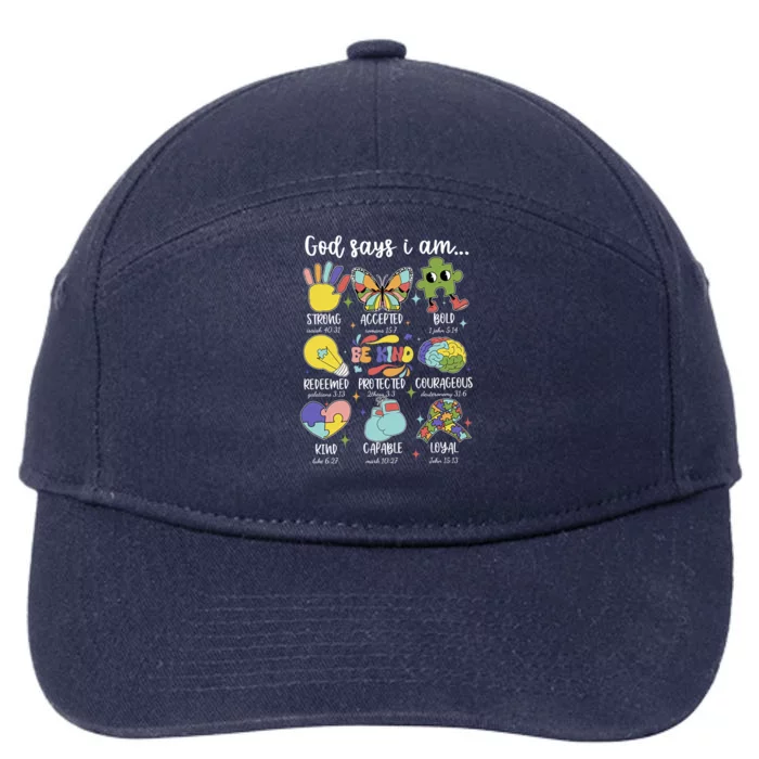 Retro God Says I Am Autism Be Kind Puzzle Autism Awareness Gift 7-Panel Snapback Hat