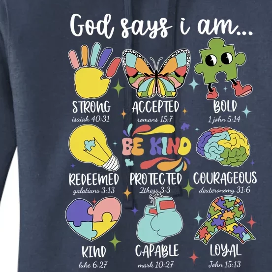 Retro God Says I Am Autism Be Kind Puzzle Autism Awareness Gift Women's Pullover Hoodie