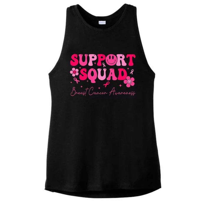 Retro Groovy Support Squad Breast Cancer Awareness Ladies Tri-Blend Wicking Tank