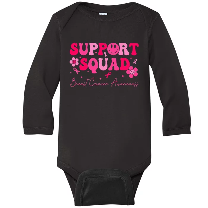 Retro Groovy Support Squad Breast Cancer Awareness Baby Long Sleeve Bodysuit