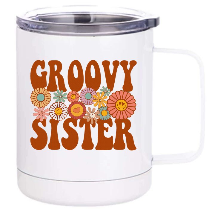 Retro Groovy Sister Matching Family 1st Birthday Party Front & Back 12oz Stainless Steel Tumbler Cup