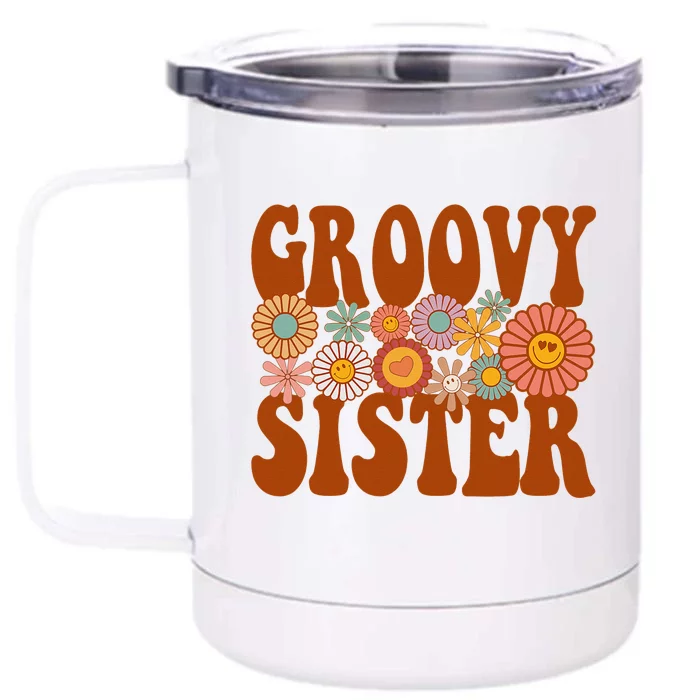 Retro Groovy Sister Matching Family 1st Birthday Party Front & Back 12oz Stainless Steel Tumbler Cup