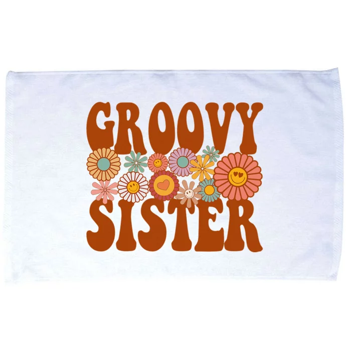 Retro Groovy Sister Matching Family 1st Birthday Party Microfiber Hand Towel