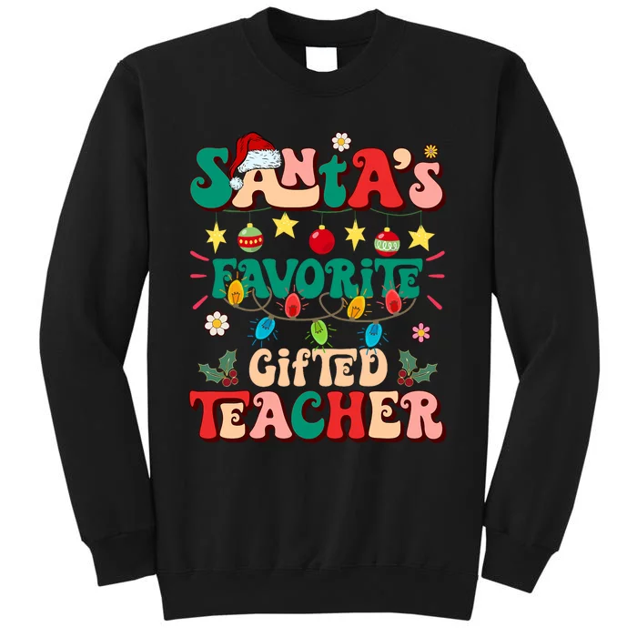 Retro Groovy SantaS Favorite Gifted Teacher Light Christmas Tall Sweatshirt