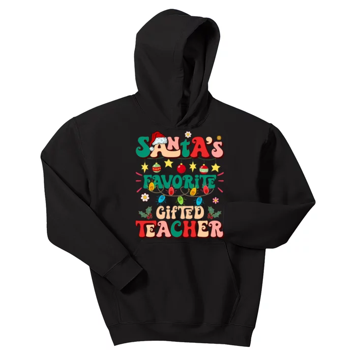 Retro Groovy SantaS Favorite Gifted Teacher Light Christmas Kids Hoodie