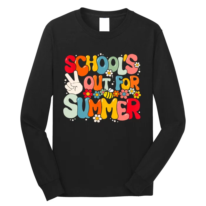 Retro Groovy Schools Out For Summer Graduation Teacher Long Sleeve Shirt