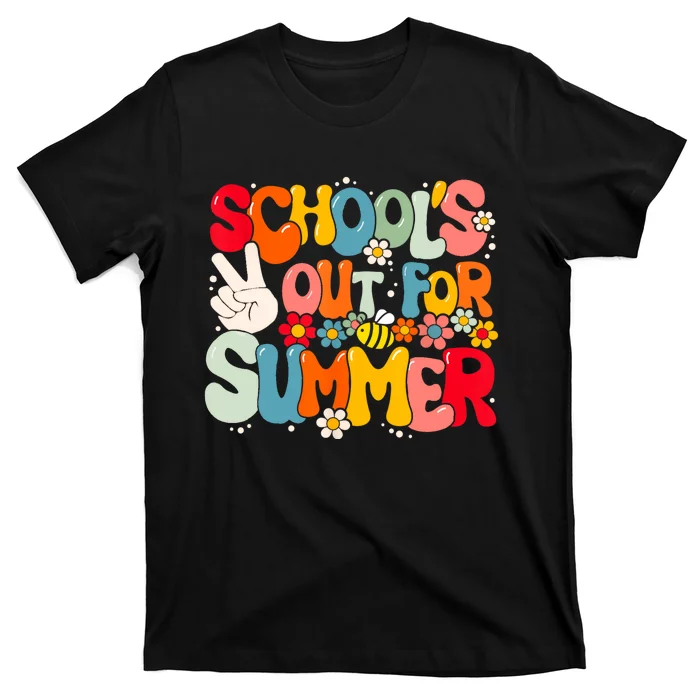 Retro Groovy Schools Out For Summer Graduation Teacher T-Shirt