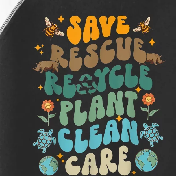 Retro Groovy Save Bees Rescue Animals Recycle Fun Earth Day Toddler Fine Jersey T-Shirt