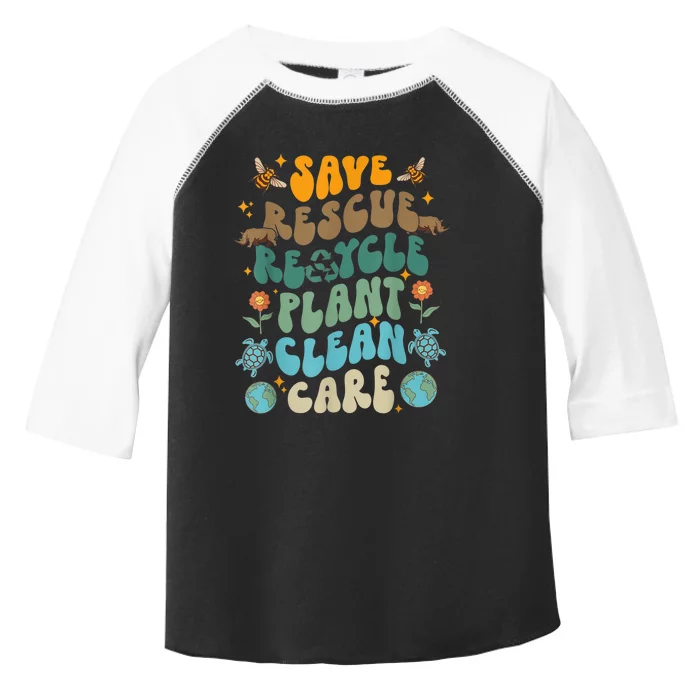 Retro Groovy Save Bees Rescue Animals Recycle Fun Earth Day Toddler Fine Jersey T-Shirt