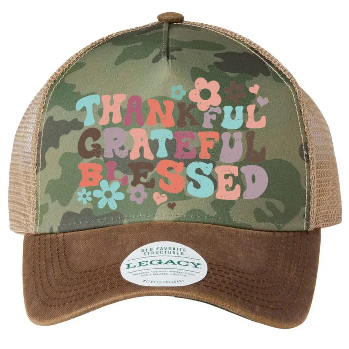 Retro Groovy Thankful Grateful Blessed Autumn Thanksgiving Legacy Tie Dye Trucker Hat