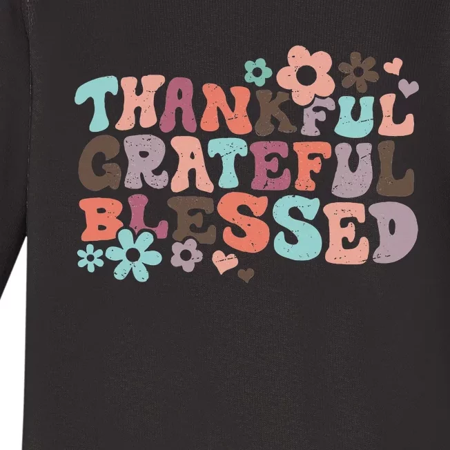 Retro Groovy Thankful Grateful Blessed Autumn Thanksgiving Baby Long Sleeve Bodysuit