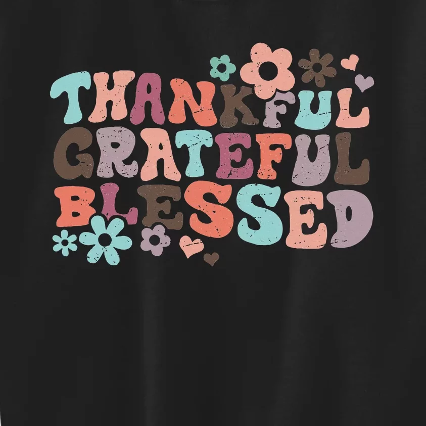 Retro Groovy Thankful Grateful Blessed Autumn Thanksgiving Kids Sweatshirt