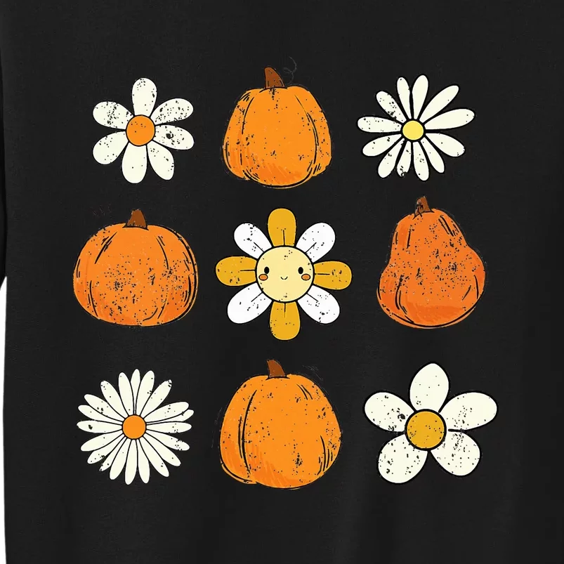 Retro Groovy Thanksgiving Fall Vibes Daisy Flower Pumpkin Tall Sweatshirt