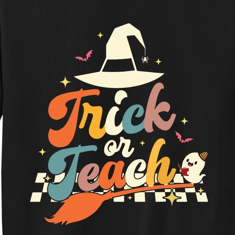 Retro Groovy Trick Or Teach Halloween Ghost Spooky Teacher Sweatshirt