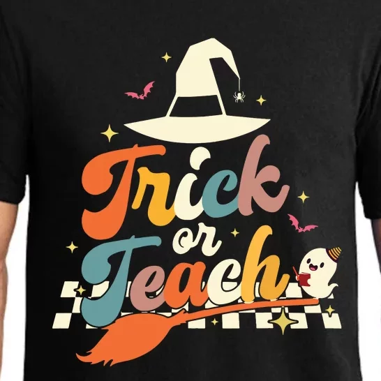 Retro Groovy Trick Or Teach Halloween Ghost Spooky Teacher Pajama Set