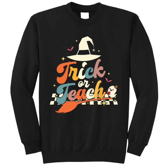 Retro Groovy Trick Or Teach Halloween Ghost Spooky Teacher Tall Sweatshirt