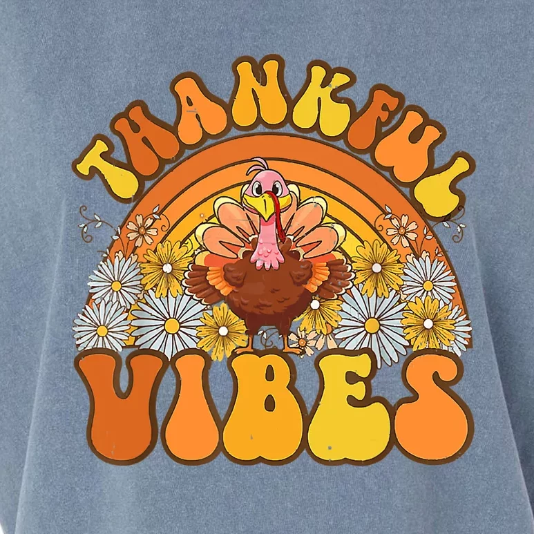 Retro Groovy Thankful Vibes Turkey Fall Thanksgiving Garment-Dyed Women's Muscle Tee