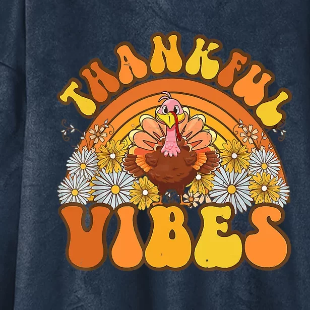 Retro Groovy Thankful Vibes Turkey Fall Thanksgiving Hooded Wearable Blanket