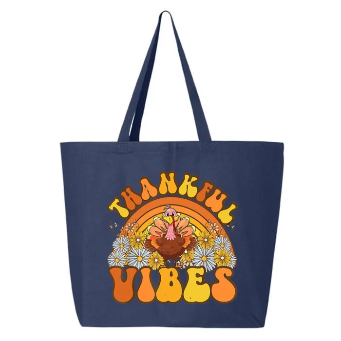 Retro Groovy Thankful Vibes Turkey Fall Thanksgiving 25L Jumbo Tote