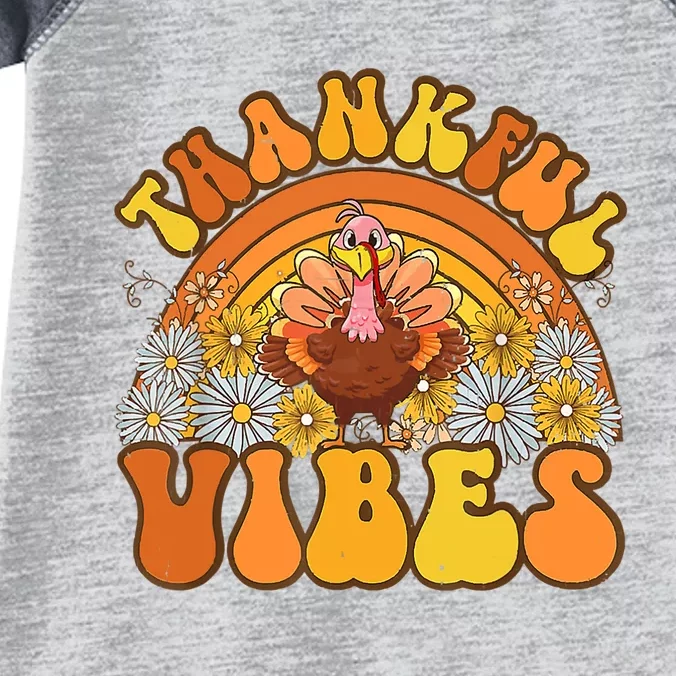 Retro Groovy Thankful Vibes Turkey Fall Thanksgiving Infant Baby Jersey Bodysuit