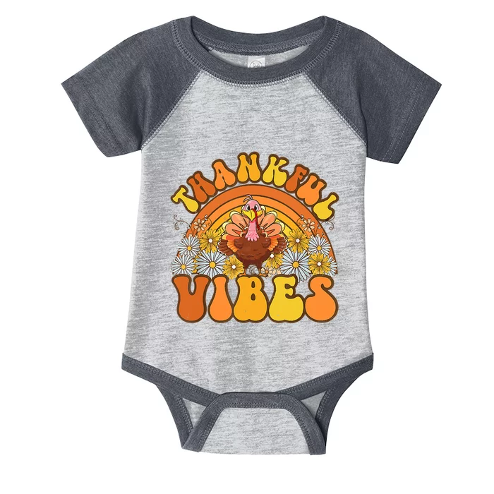 Retro Groovy Thankful Vibes Turkey Fall Thanksgiving Infant Baby Jersey Bodysuit