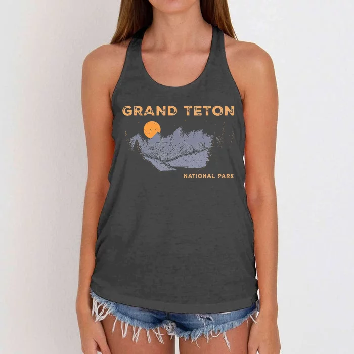 Retro Grand Teton National Park Wyoming Women's Knotted Racerback Tank