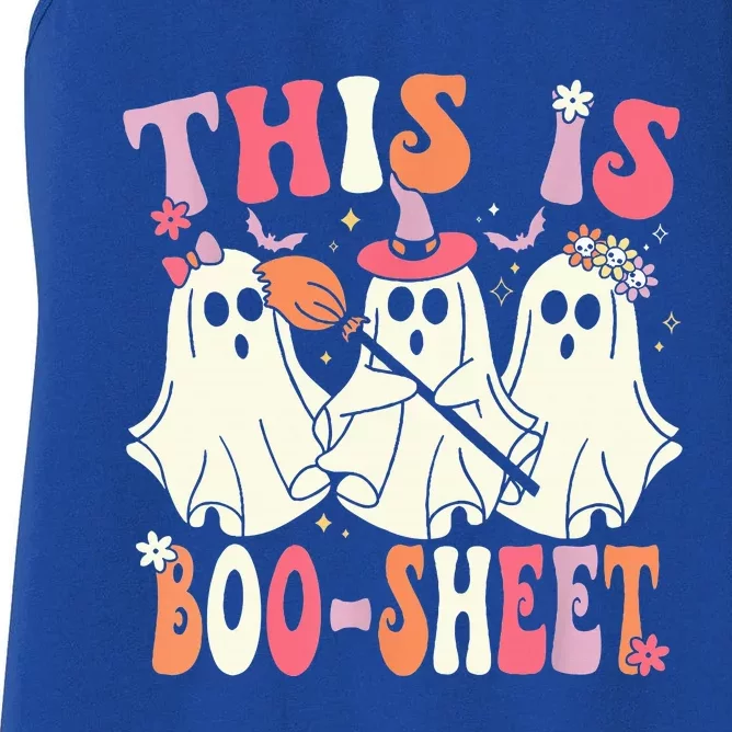 Retro Groovy This Is Some Boo Sheet Halloween Ghost Funny Women's Racerback Tank