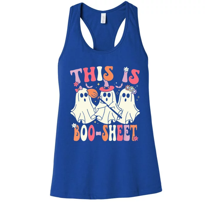 Retro Groovy This Is Some Boo Sheet Halloween Ghost Funny Women's Racerback Tank