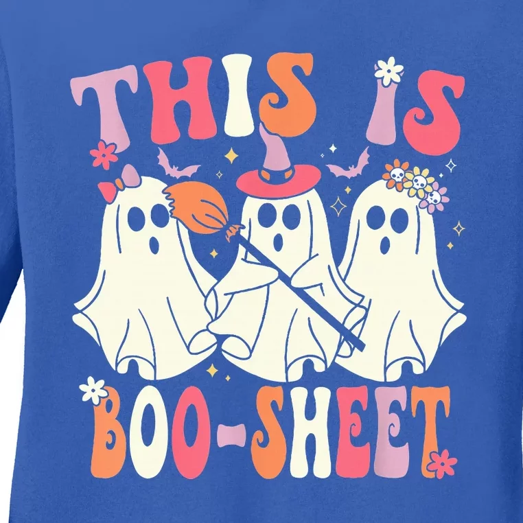 Retro Groovy This Is Some Boo Sheet Halloween Ghost Funny Ladies Long Sleeve Shirt