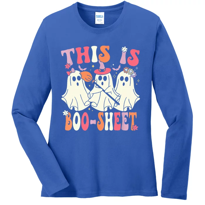 Retro Groovy This Is Some Boo Sheet Halloween Ghost Funny Ladies Long Sleeve Shirt