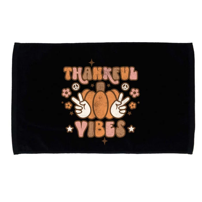 Retro Groovy Thankful Vibes Pumpkin Autumn Fall Thankful Gift Microfiber Hand Towel