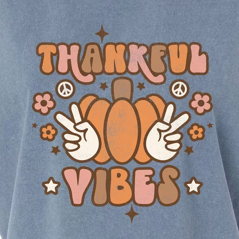 Retro Groovy Thankful Vibes Pumpkin Autumn Fall Thankful Gift Garment-Dyed Women's Muscle Tee