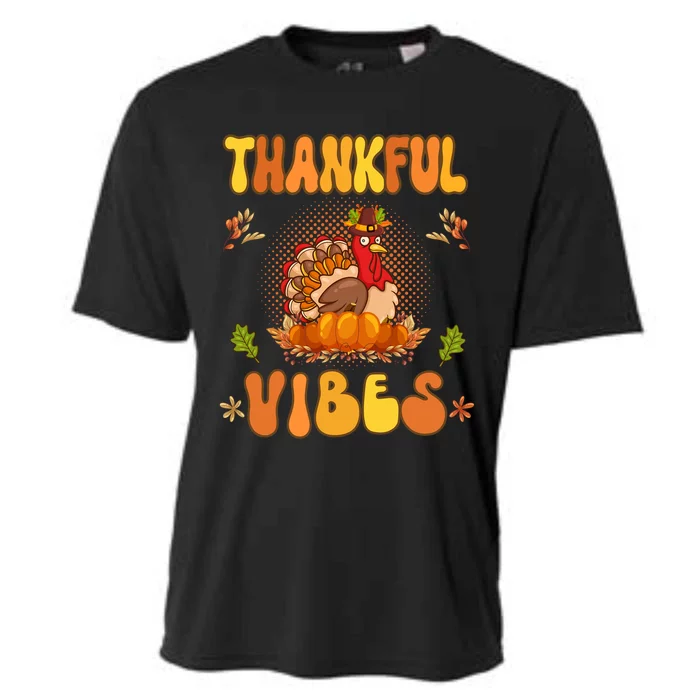 Retro Groovy Thankful Vibes Turkey Fall Thanksgiving Gift Cooling Performance Crew T-Shirt