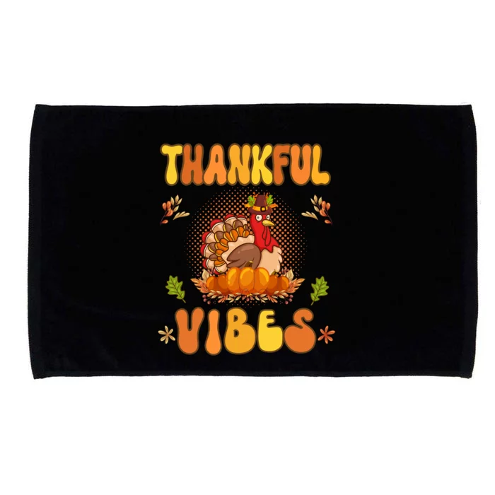 Retro Groovy Thankful Vibes Turkey Fall Thanksgiving Gift Microfiber Hand Towel