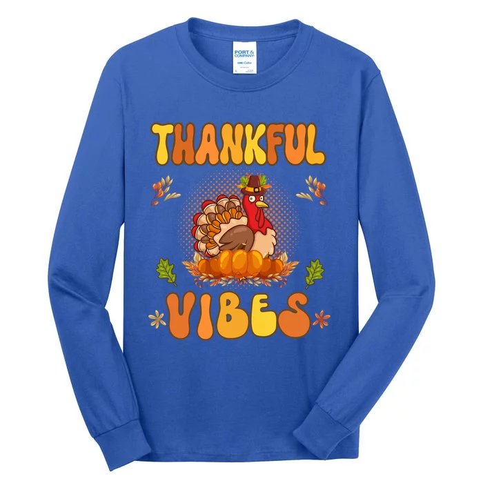 Retro Groovy Thankful Vibes Turkey Fall Thanksgiving Gift Tall Long Sleeve T-Shirt