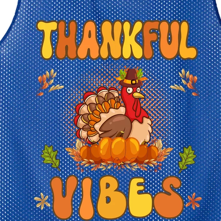 Retro Groovy Thankful Vibes Turkey Fall Thanksgiving Gift Mesh Reversible Basketball Jersey Tank