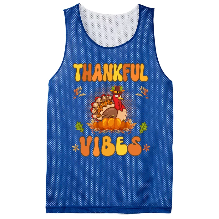 Retro Groovy Thankful Vibes Turkey Fall Thanksgiving Gift Mesh Reversible Basketball Jersey Tank