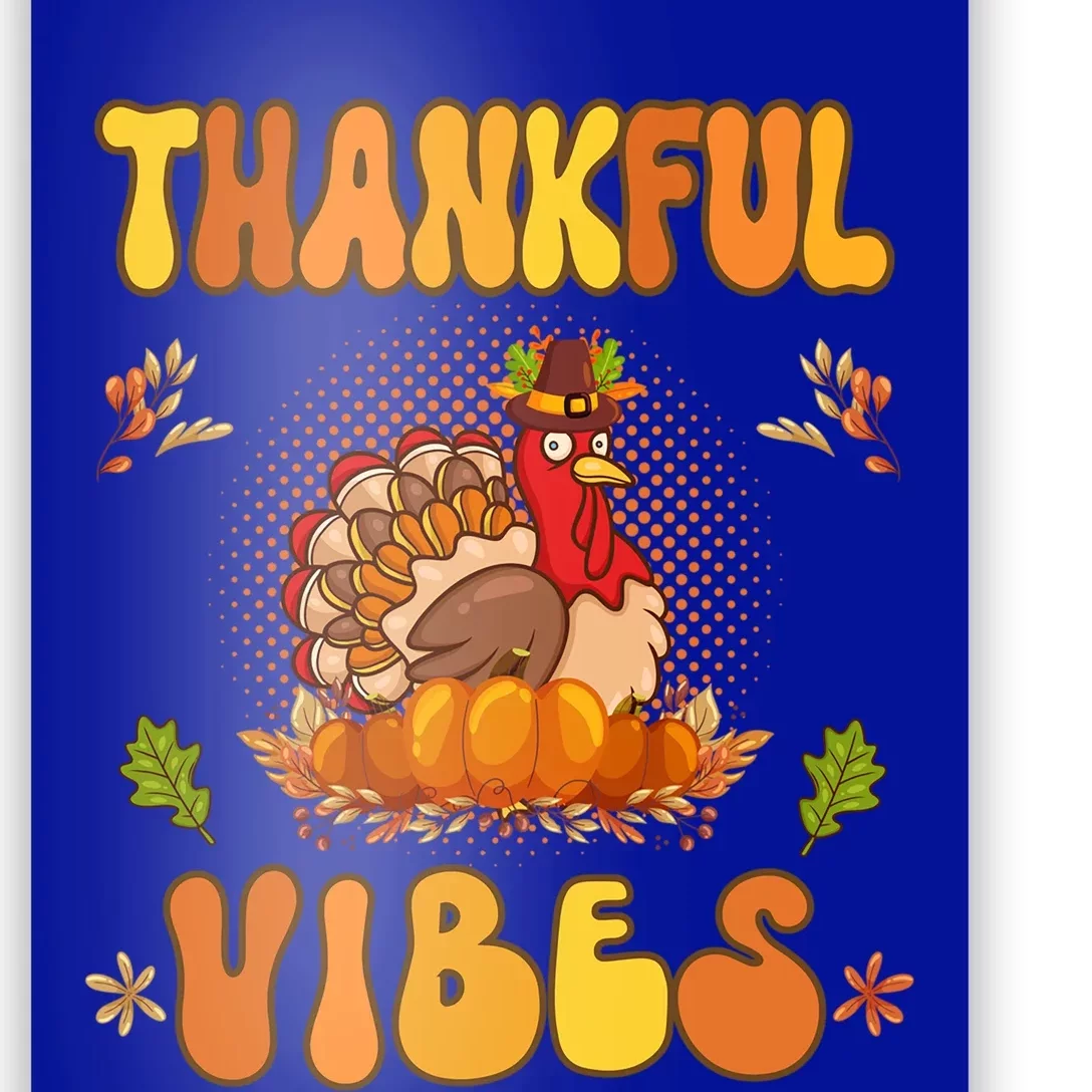 Retro Groovy Thankful Vibes Turkey Fall Thanksgiving Gift Poster