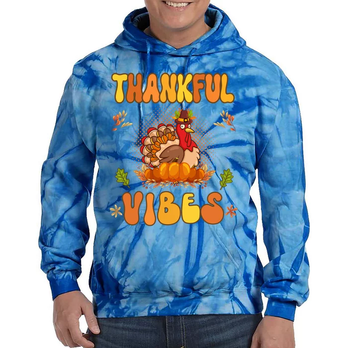 Retro Groovy Thankful Vibes Turkey Fall Thanksgiving Gift Tie Dye Hoodie