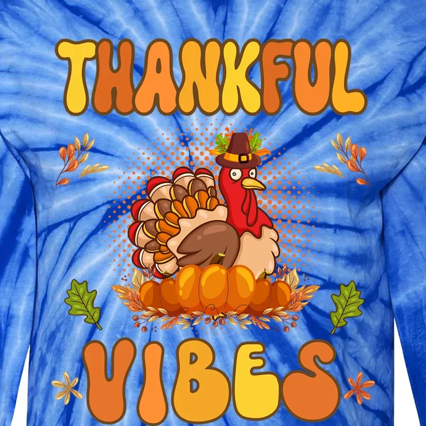 Retro Groovy Thankful Vibes Turkey Fall Thanksgiving Gift Tie-Dye Long Sleeve Shirt