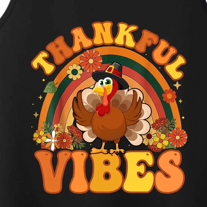 Retro Groovy Thankful Vibes Turkey Fall Thanksgiving Cute Gift Performance Tank