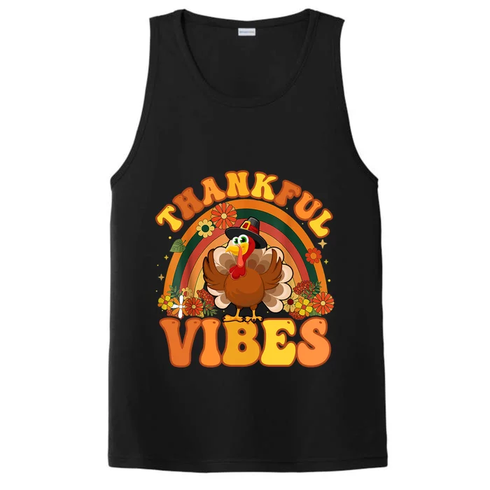 Retro Groovy Thankful Vibes Turkey Fall Thanksgiving Cute Gift Performance Tank