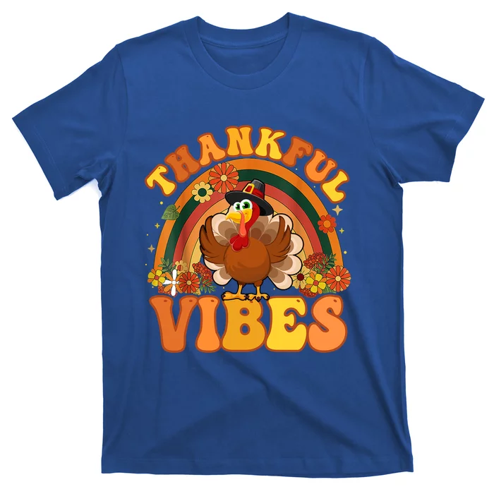 Retro Groovy Thankful Vibes Turkey Fall Thanksgiving Cute Gift T-Shirt