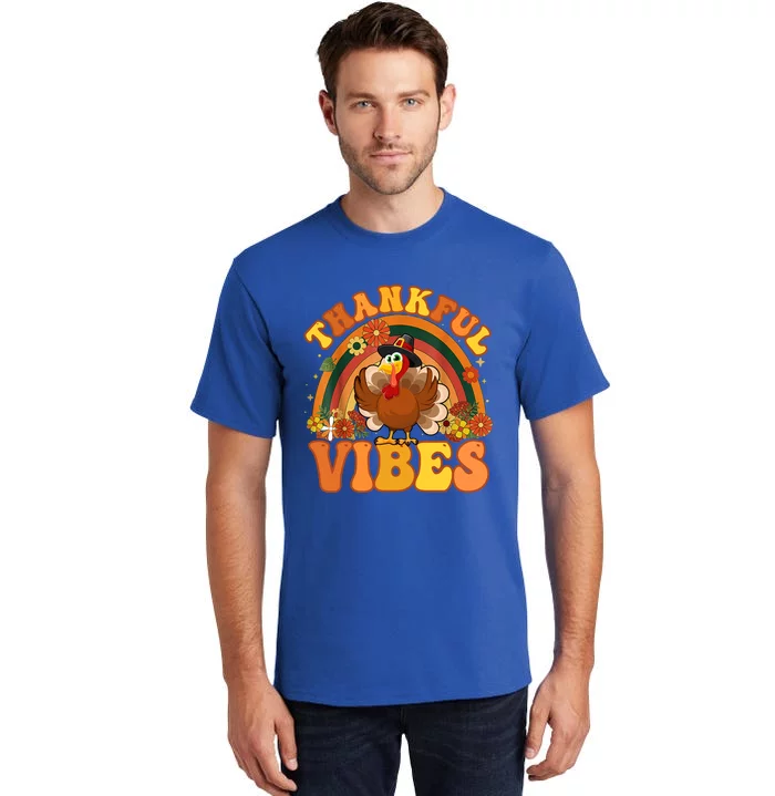 Retro Groovy Thankful Vibes Turkey Fall Thanksgiving Cute Gift Tall T-Shirt