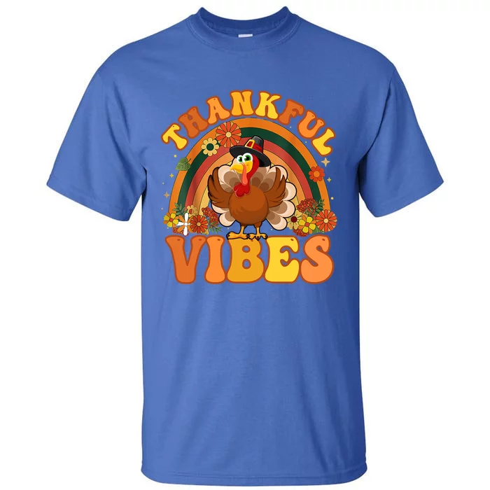 Retro Groovy Thankful Vibes Turkey Fall Thanksgiving Cute Gift Tall T-Shirt