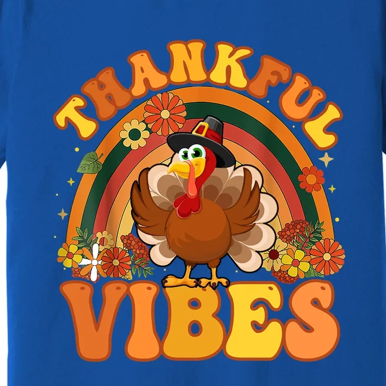 Retro Groovy Thankful Vibes Turkey Fall Thanksgiving Cute Gift Premium T-Shirt