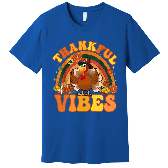 Retro Groovy Thankful Vibes Turkey Fall Thanksgiving Cute Gift Premium T-Shirt