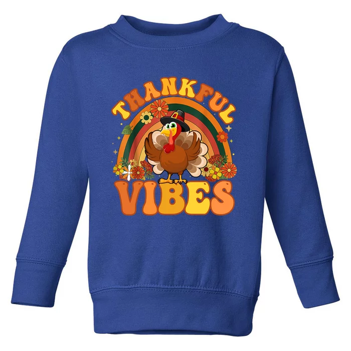 Retro Groovy Thankful Vibes Turkey Fall Thanksgiving Cute Gift Toddler Sweatshirt