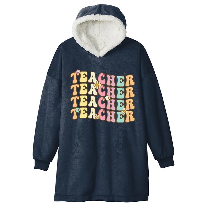 Retro Groovy Teacher Inspirational Colorful Back To School Funny Hooded Wearable Blanket