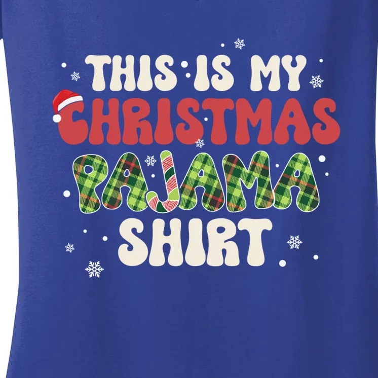 Retro Groovy This Is My Christmas Pajama Gift Women's V-Neck T-Shirt